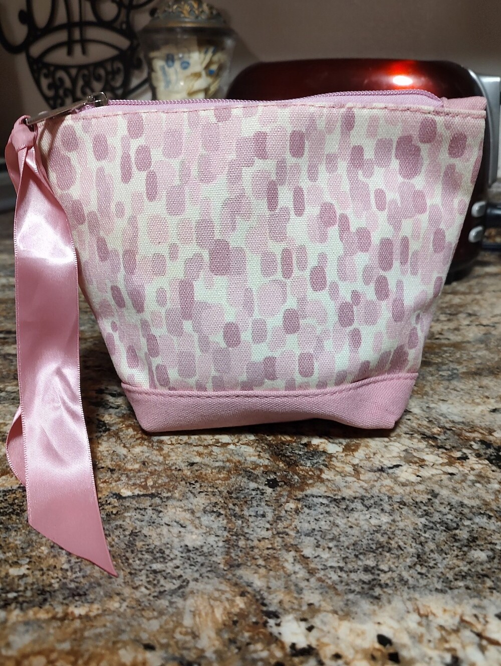 Pink Patterned Canvas Cosmetic Pouch